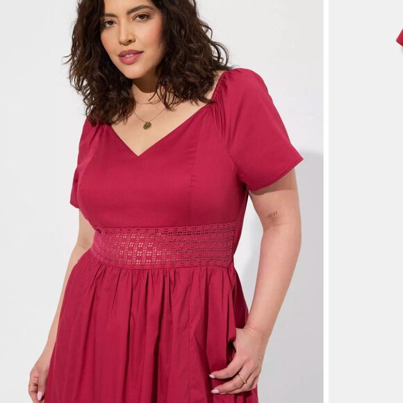 Torrid Mid Poplin Sheerwaist Dress Cherries Jubilee NWT - Picture 4 of 14